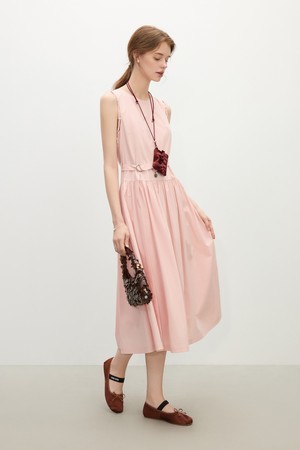 Belted round sleeveless dress