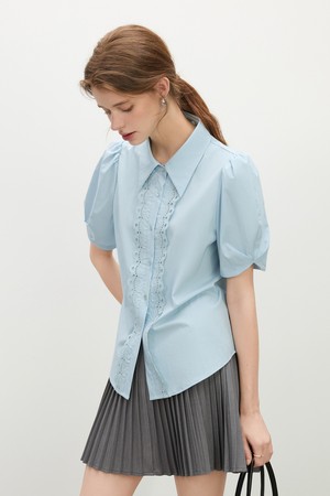 Embroidery puff sleeve shirt_2color