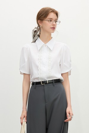 Embroidery puff sleeve shirt_2color
