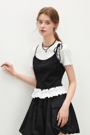 Ruffle fake two-piece short sleeve top