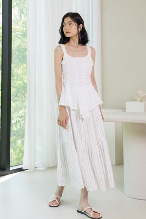 Striped pleated skirt_WHITE