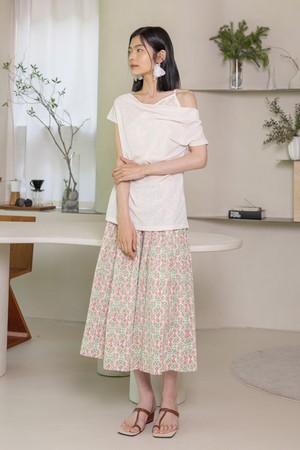 Flower pleated skirt_PINK