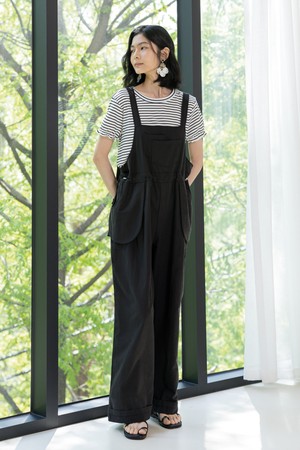 Pleated short sleeves and overall set_2color