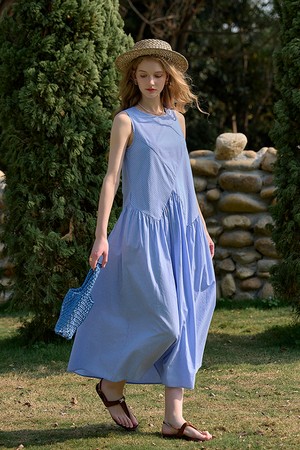 Blue and white striped dress
