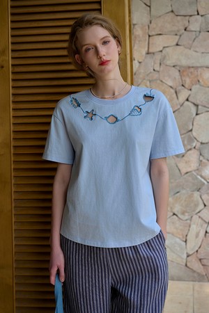 Pattern hollow short sleeve top