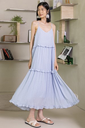 Blue polka dot folds dress