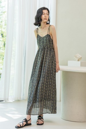 Double strap pattern dress_BLACK