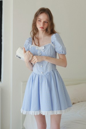 Check lace mini dress