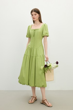 Strap puff sleeve dress