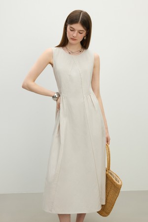 Pleated linen sleeveless dress_2color