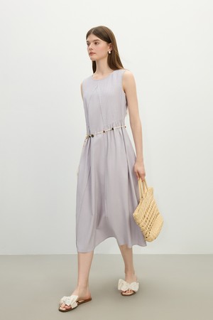 Pleated linen sleeveless dress_2color