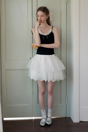 Puffy embroidery mesh layered skirt