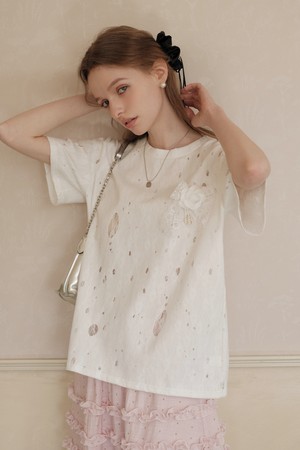 Flower lace short sleeve top