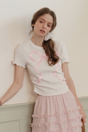 Ribbon shirring cropped top