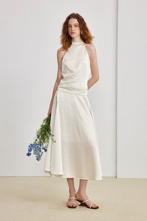 Open back halterneck dress