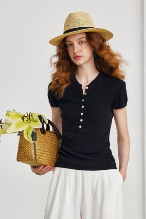 Sense v-neck trim top_2color
