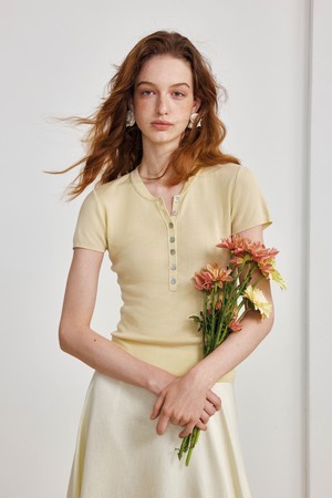Sense v-neck trim top_2color