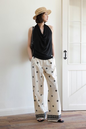 Embroidery thin wide pendant pants