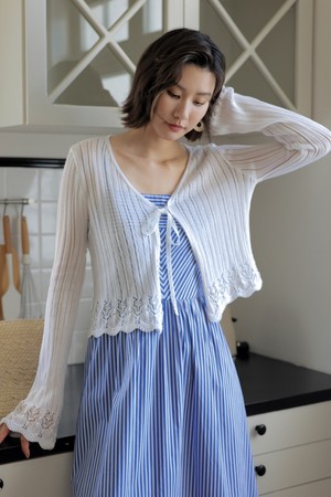 Lace-up cover knitted cardigan
