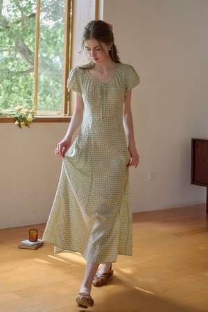 Polka dot flocked check dress