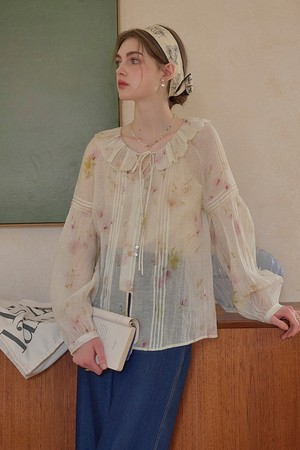 Crushed ruffle printed shirt