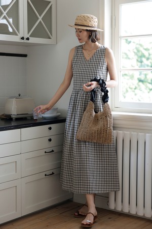 Slim vest plaid french dress