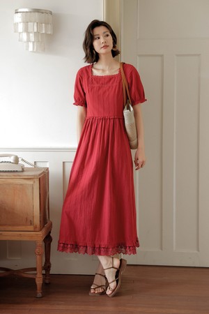 Square neck lace panel dress