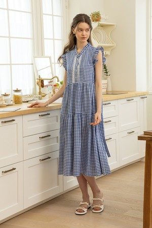 Blue check lace dress