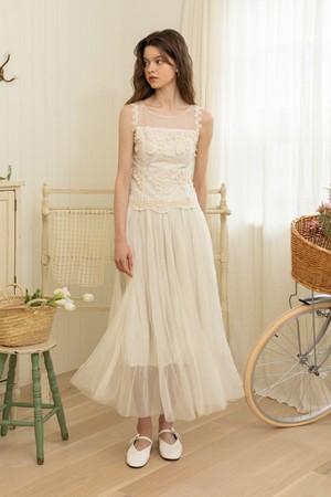 Pattern mesh dress_IVORY