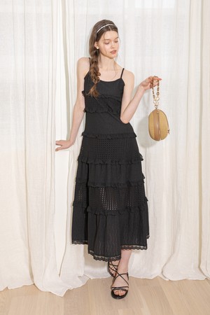 Hollow leaf straps dress_BLACK