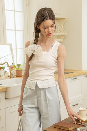 Square neck lace tank top_3color