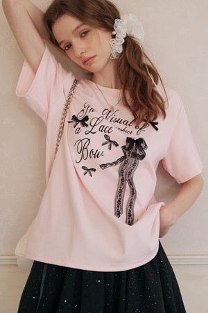 Lace bow lettering short sleeve top