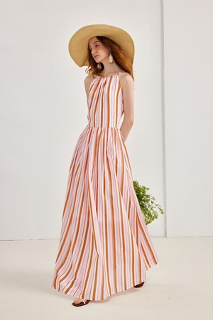 Orange waist halterneck dress