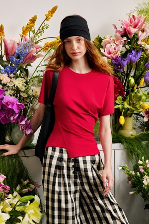 Wear slim round neck top_RED