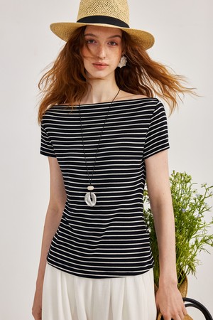 Straight neck striped top_3color