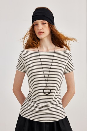 Straight neck striped top_3color