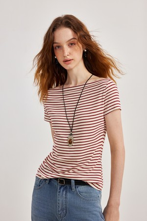 Straight neck striped top_3color