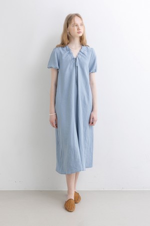 V-neck ribbon drees_BLUE