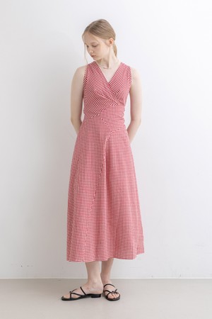Red check v-neck dress