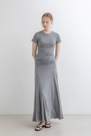 Fitted top and skirt pleats two-piece set_GRAY