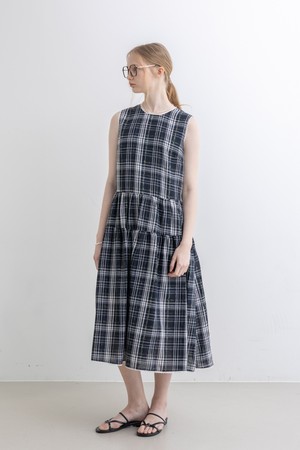 Lace cuff check dress_BLACK