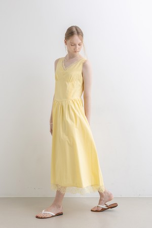 Lace hem sleeveless dress_YELLOW