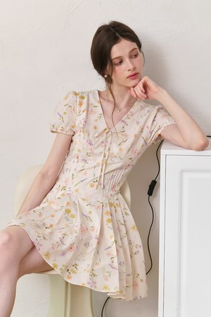 Pastoral flower v-neck dress