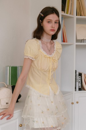 Pearl button lace blouse