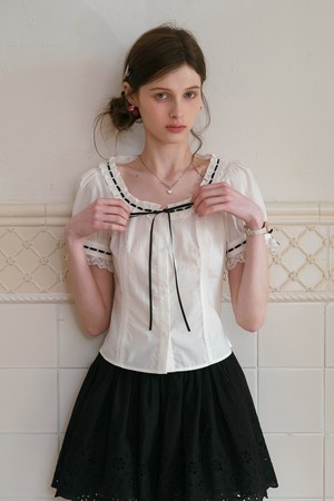Line ribbon short sleeve shirt
