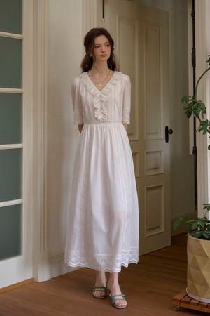 Cotton victoria ruffle white dress