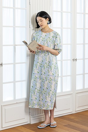 Leaves garden dress_BLUE