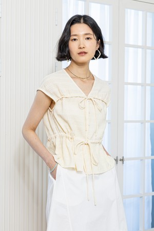 Drawstring sleeveless top_YELLOW