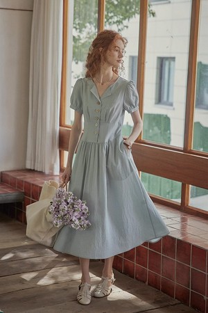 Cuban collar pocket shirt dress