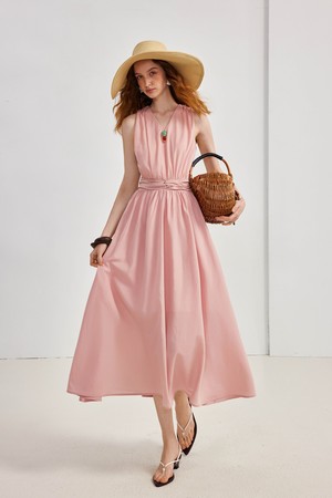 Linen waist temperament dress
